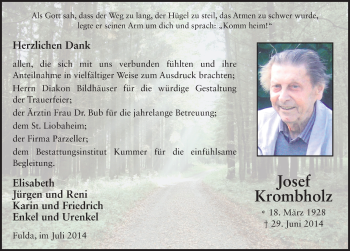 Traueranzeige von Josef Krombholz 