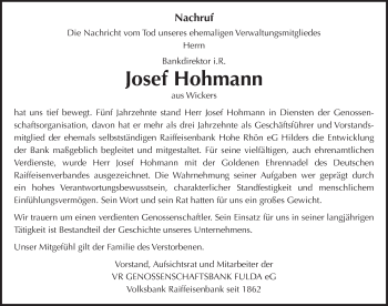 Traueranzeige von Josef Hohmann 