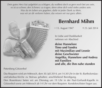 Traueranzeige von Bernhard Mihm 