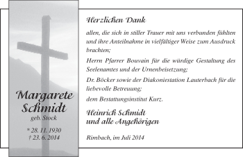 Traueranzeige von Margarete Schmidt 