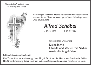 Traueranzeige von Alfred Schöbel 