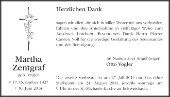 Traueranzeige von Martha Zentgraf 