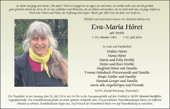 Traueranzeige von Eva-Maria Höret 