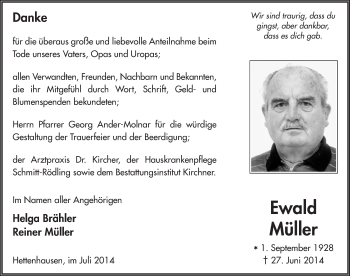 Traueranzeige von Ewald Müller 