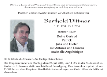 Traueranzeige von Berthold Dittmar 