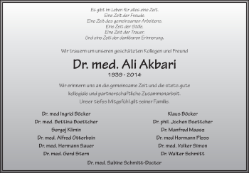 Traueranzeige von Ali Akbar Akbari-Kharrazi 