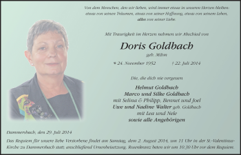 Traueranzeige von Doris Goldbach 