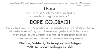 Traueranzeige von Doris Goldbach 