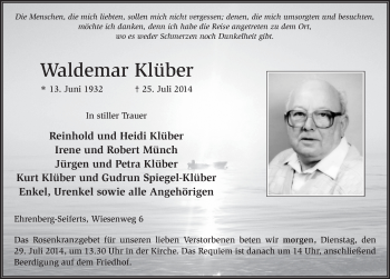 Traueranzeige von Waldemar Klüber 