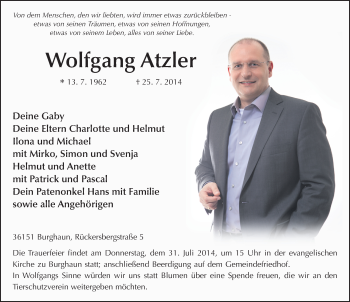Traueranzeige von Wolfgang Atzler 