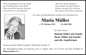 Traueranzeige von Maria Müller 