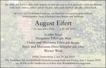 Traueranzeige von August Eifert 