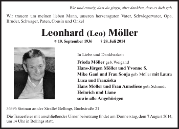 Traueranzeige von Leonhard Möller 