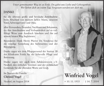 Traueranzeige von Winfried Vogel 