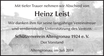 Traueranzeige von Heinz Leist 
