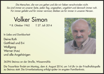 Traueranzeige von Volker Simon 