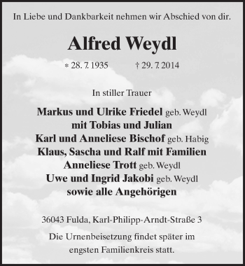 Traueranzeige von Alfred Weydl 