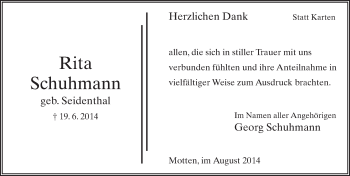 Traueranzeige von Rita Schuhmann 
