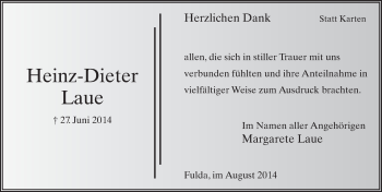 Traueranzeige von Heinz-Dieter Laue 