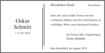 Traueranzeige von Oskar Schmitt 