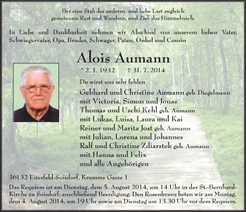 Traueranzeige von Alois Aumann 