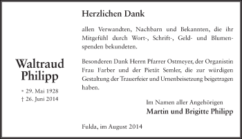Traueranzeige von Waltraud Philipp 