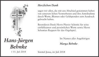 Traueranzeige von Hans-Jürgen Behnke 