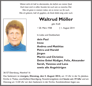 Traueranzeige von Waltrud Möller 