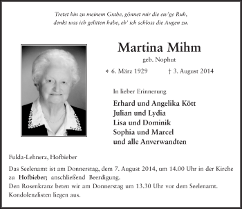 Traueranzeige von Martina Mihm 