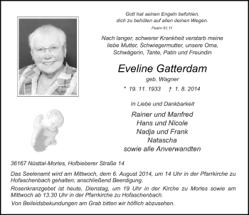 Traueranzeige von Eveline Gatterdam 
