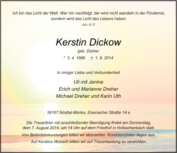Traueranzeige von Kerstin Dickow 