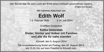 Traueranzeige von Edith Wolf 