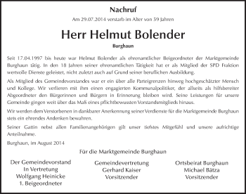 Traueranzeige von Helmut Bolender 