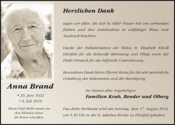 Traueranzeige von Anna Brand 
