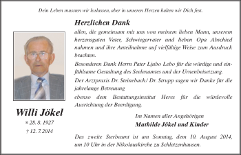 Traueranzeige von Willi Jökel 