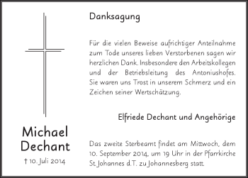 Traueranzeige von Michael Dechant 