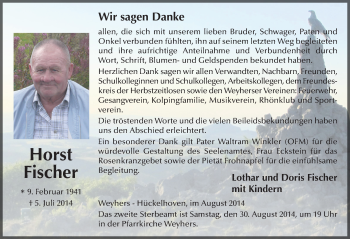Traueranzeige von Horst Fischer 