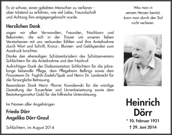 Traueranzeige von Heinrich Dörr 