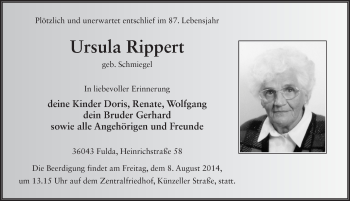 Traueranzeige von Ursula Rippert 