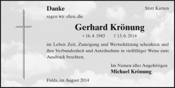 Traueranzeige von Gerhard Krönung 