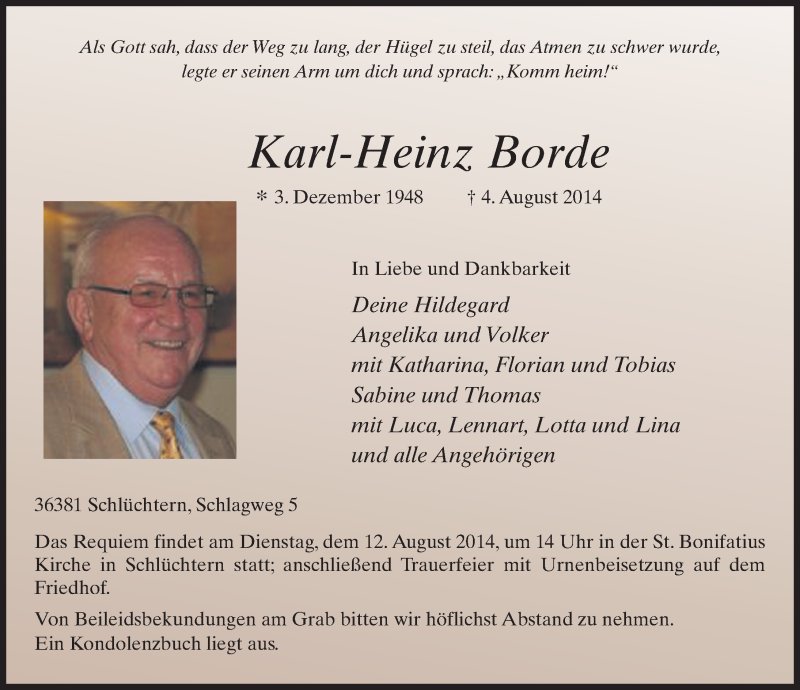 Traueranzeigen von Karl-Heinz Borde