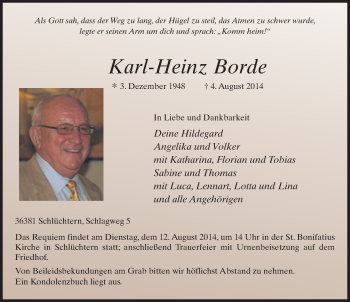 Traueranzeige von Karl-Heinz Borde 