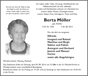 Traueranzeige von Berta Möller 