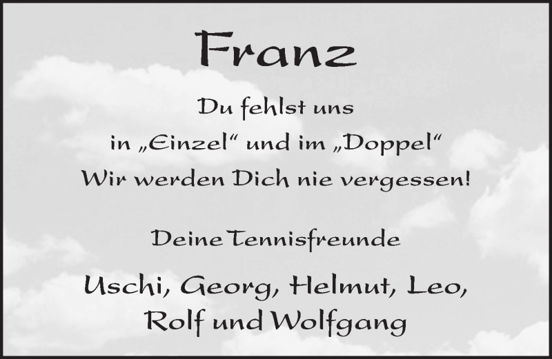  Traueranzeige für Franz Henrich vom 07.08.2014 aus 