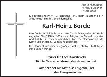 Traueranzeige von Karl-Heinz Borde 