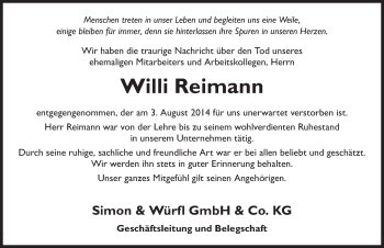 Traueranzeige von Willi Reimann 