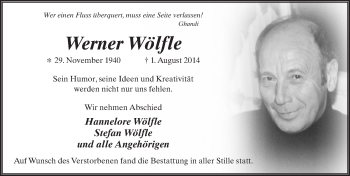 Traueranzeige von Werner Wölfle 