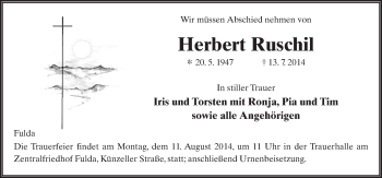 Traueranzeige von Herbert Ruschil 