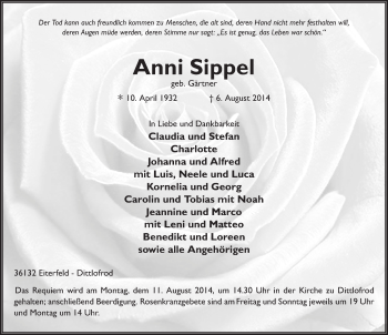 Traueranzeige von Anna Sippel 