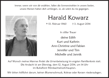 Traueranzeige von Harald Kowarz 